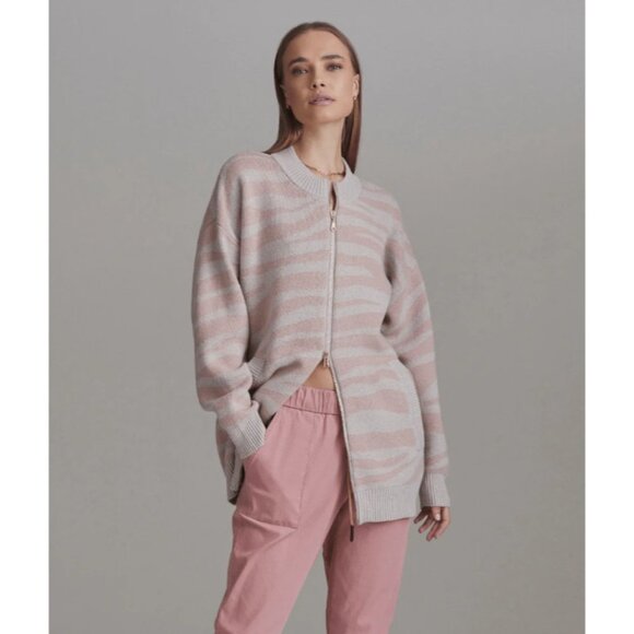 Varley Mayberry Sweater Pale Blush Zebra Long full zip Merino  wool size SP - Picture 6 of 14